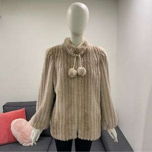 ✨Vintage SNO-MINKE by HILLMOOR Faux Fur Jacket with Pom Poms Size Medium - Large